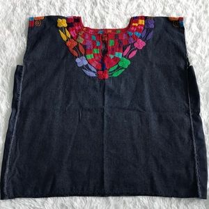 Denim Embroidered Top